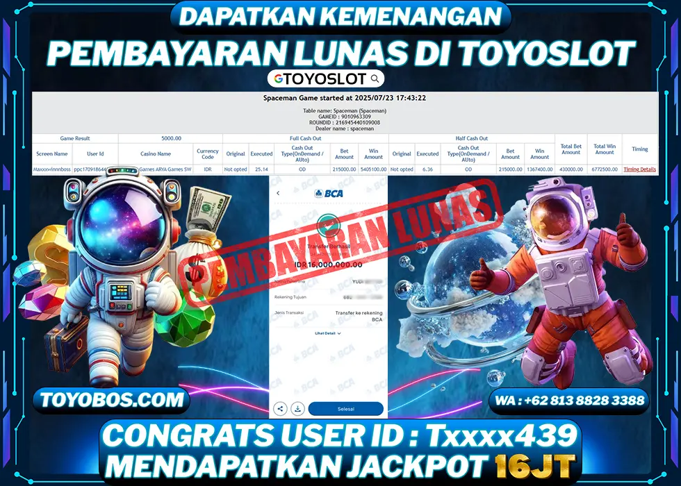 TOYOSLOT - BUKTI KEMENANGAN Spaceman Rp16,000,000,- LUNAS